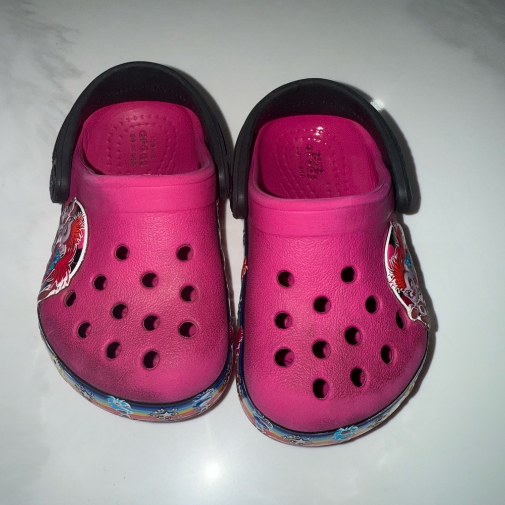 CROCS Pink and Black Baby TROLLS  Walker Shoes with Perforated Design